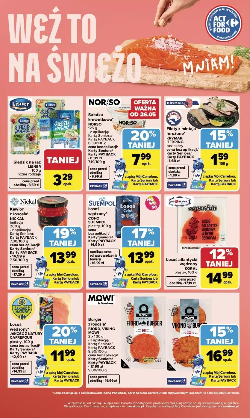 Gazetka promocyjna Carrefour - Gazetka Weź to na świeżo - ważna 25.05 do 30.05.2026 - strona 4 - produkty: Burger, Lisner, Mintaj, Sałat, Sałatka, Sos, Suempol