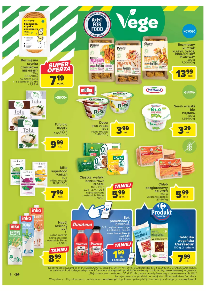 Gazetka promocyjna Carrefour - Gazetka Carrefour - ważna 21.02 do 04.03.2023 - strona 10 - produkty: Chleb, Ciastka, Dawtona, Fa, Gra, Gyros, Kurczak, Napój, Piątnica, Pur, Ser, Serek, Serek wiejski, Szynka, Tofu