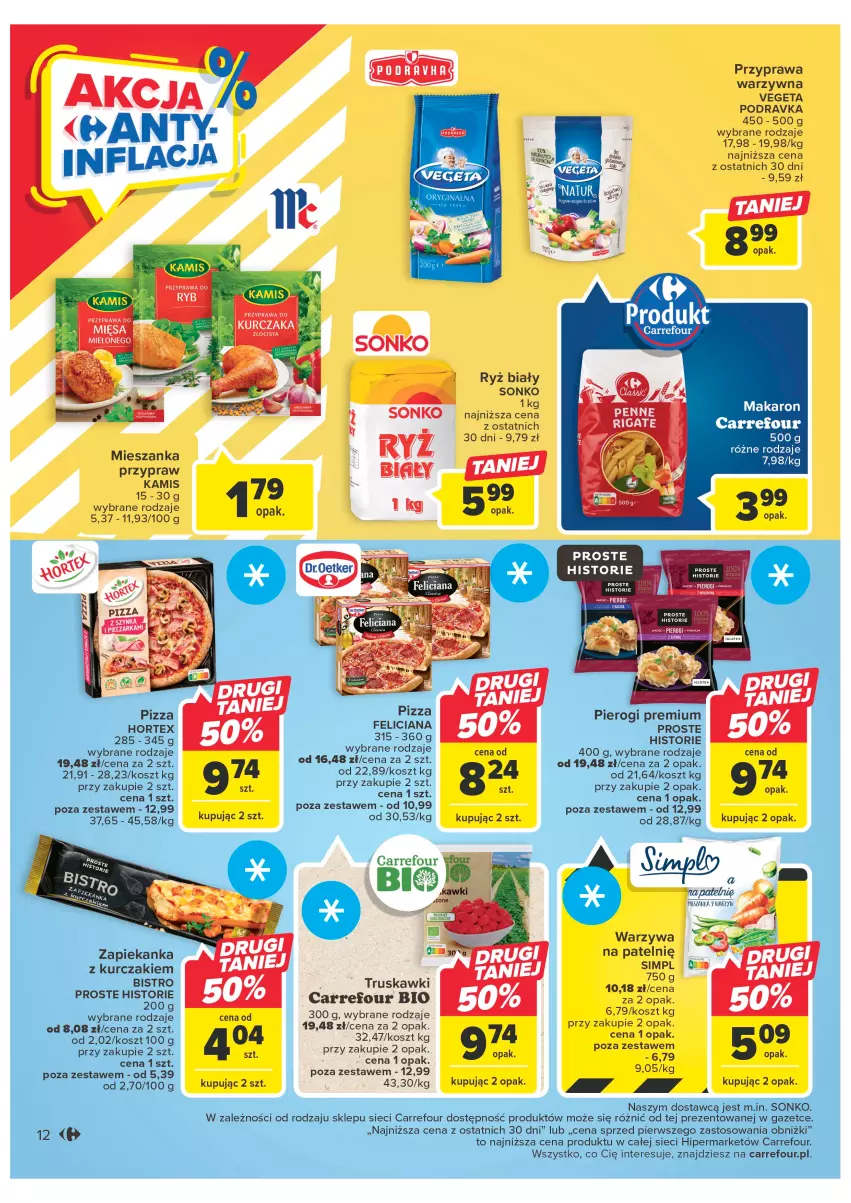 Gazetka promocyjna Carrefour - Gazetka Carrefour - ważna 21.02 do 04.03.2023 - strona 14 - produkty: Feliciana, Hortex, Kamis, Kosz, Kurczak, Makaron, Pierogi, Podravka, Ryż, Ryż biały, Sonko, Truskawki, Vegeta, Warzywa, Zapiekanka