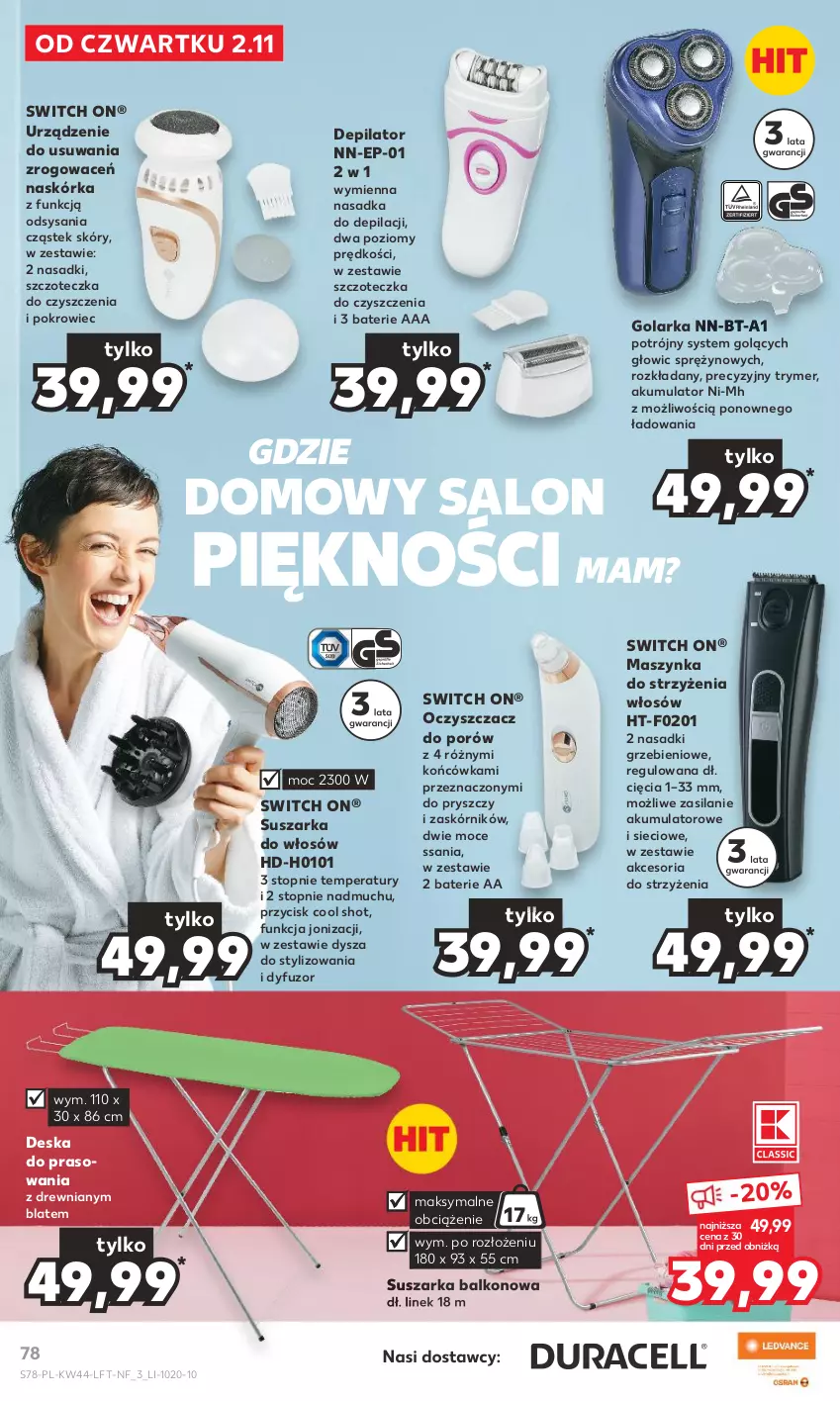 Gazetka promocyjna Kaufland - Gazetka tygodnia - ważna 02.11 do 07.11.2023 - strona 78 - produkty: Akumulator, Depilator, Deska do prasowania, Golarka, Maszynka, Pokrowiec, Por, Silan, Stek, Suszarka, Suszarka balkonowa, Szczoteczka, Szynka, Top