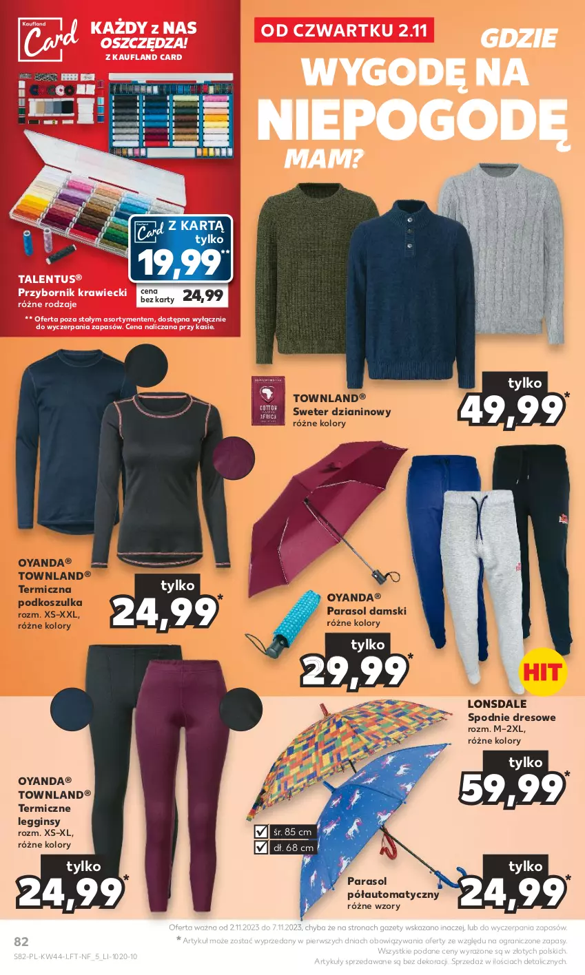 Gazetka promocyjna Kaufland - Gazetka tygodnia - ważna 02.11 do 07.11.2023 - strona 82 - produkty: Dres, Gin, Gra, Kosz, Koszulka, Legginsy, Parasol, Spodnie, Spodnie dresowe, Sweter