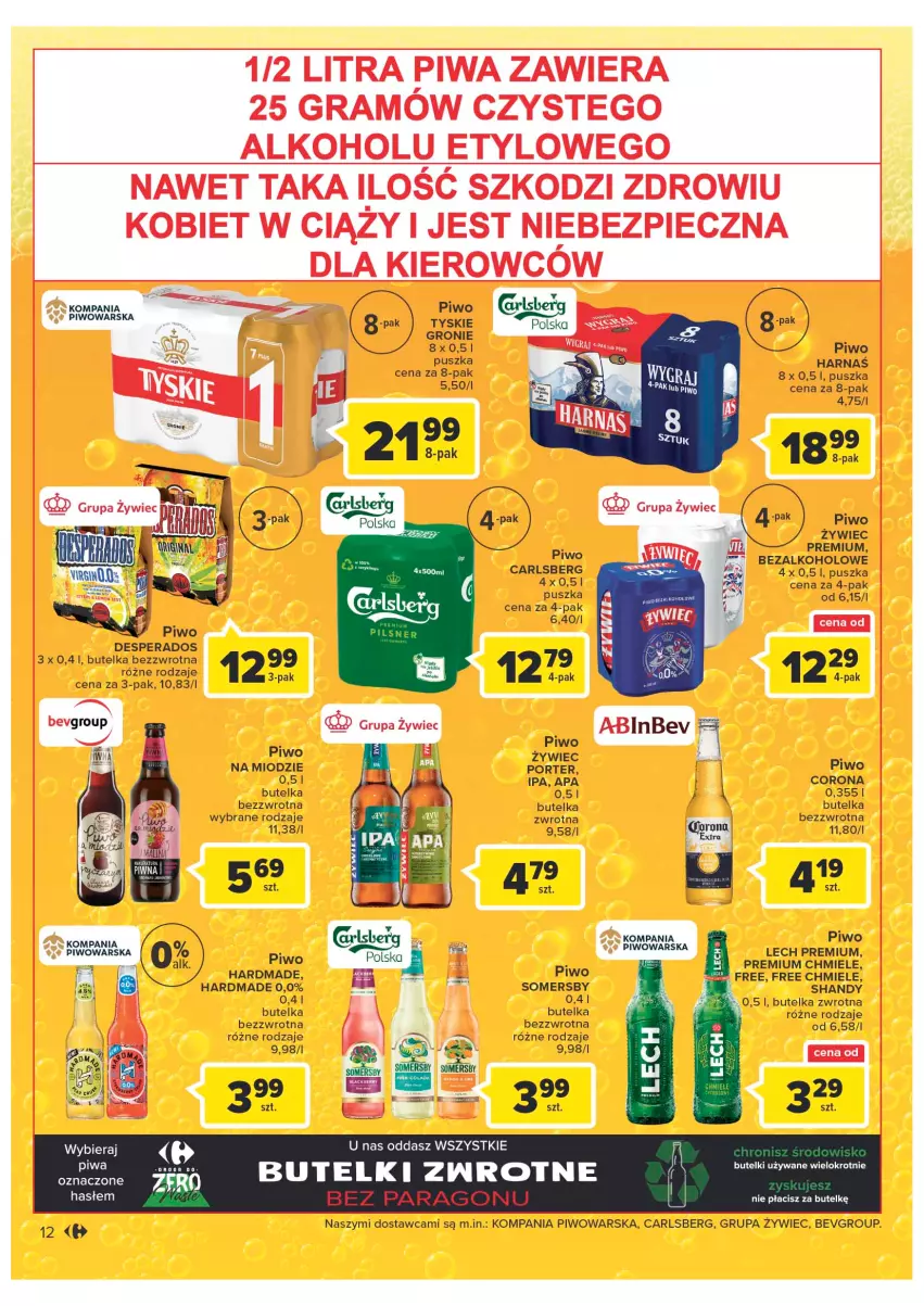 Gazetka promocyjna Carrefour - Gazetka Szalona 5 Carrefour Suwałki - ważna 02.08 do 13.08.2022 - strona 12 - produkty: Carlsberg, Desperados, Gra, Harnaś, Lech Premium, Piec, Piwa, Piwo, Por, Somersby, Tyskie