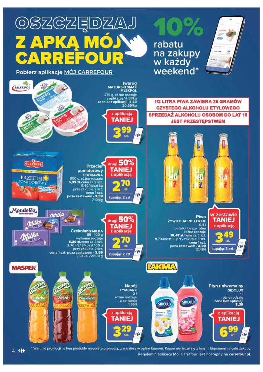 Gazetka promocyjna Carrefour - Gazetka Szalona 5 Carrefour Suwałki - ważna 02.08 do 13.08.2022 - strona 4 - produkty: Gra, Kosz, Napój, Piwa, Piwo, Podravka, Sidolux, Twaróg, Tymbark