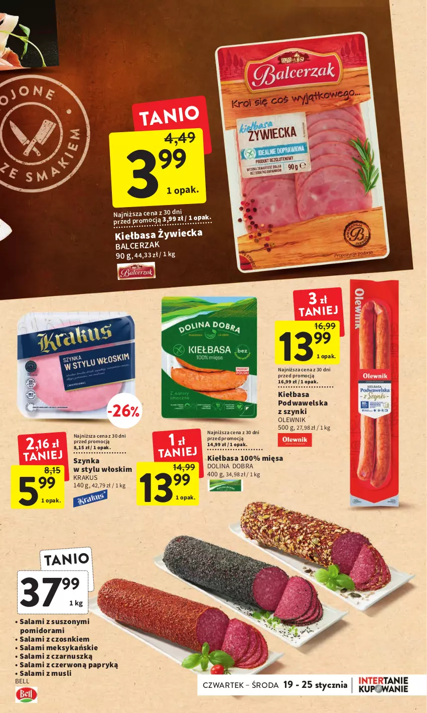 Gazetka promocyjna Intermarche - Gazetka Intermarche - ważna 19.01 do 25.01.2023 - strona 17 - produkty: Bell, Kiełbasa, Kiełbasa podwawelska, Krakus, Mus, Olewnik, Salami, Szynka, Wawel