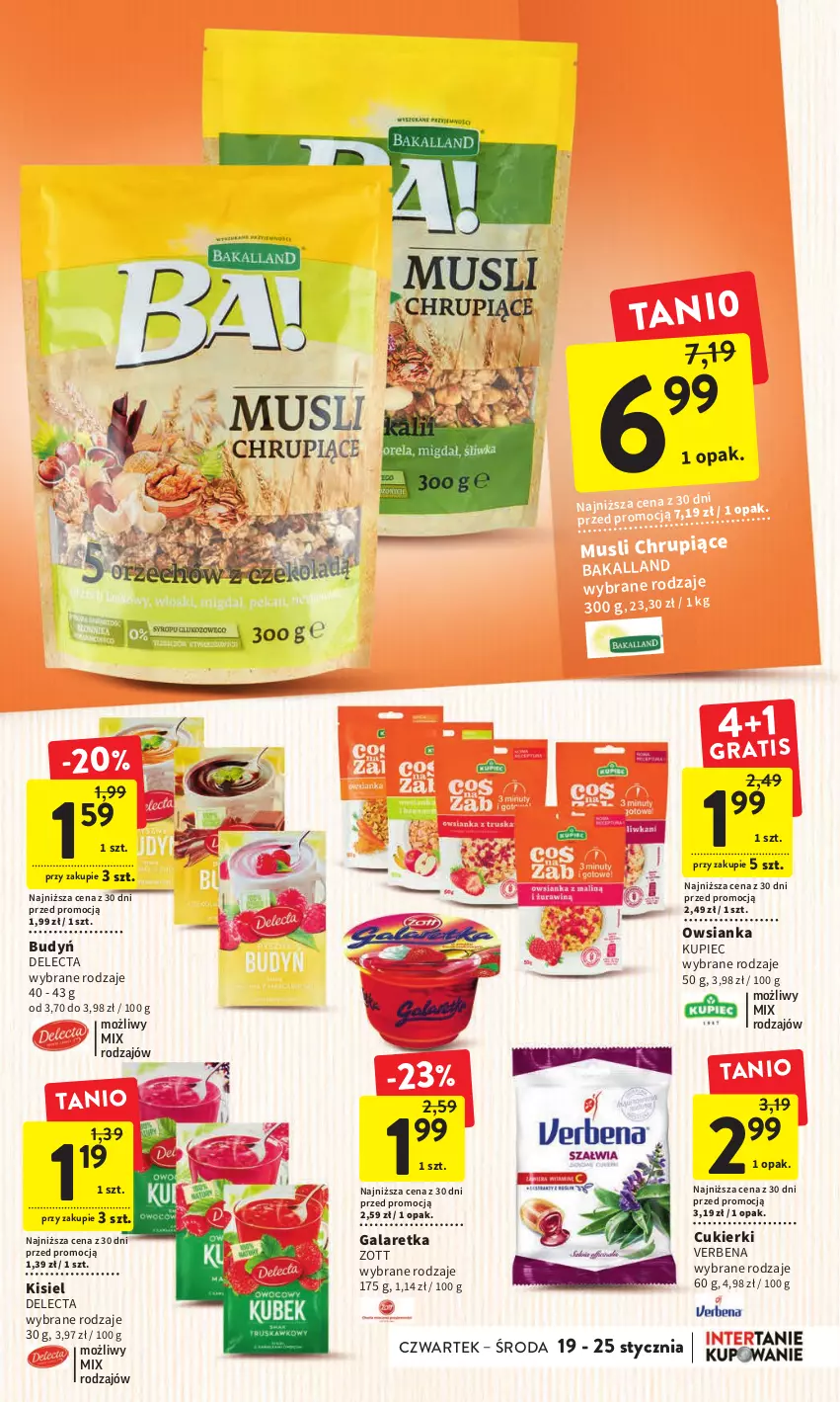 Gazetka promocyjna Intermarche - Gazetka Intermarche - ważna 19.01 do 25.01.2023 - strona 29 - produkty: Budyń, Cukier, Cukierki, Delecta, Gala, Galaretka, Kisiel, Kupiec, Mus, Owsianka, Piec, Zott