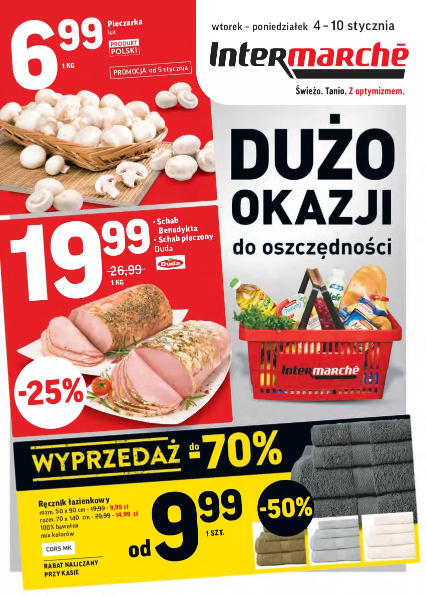 Gazetka promocyjna Intermarche - Gazetka promocyjna - ważna 04.01 do 10.01.2022 - strona 1 - produkty: Duda, Piec, Pieczarka, Ręcznik, Schab pieczony