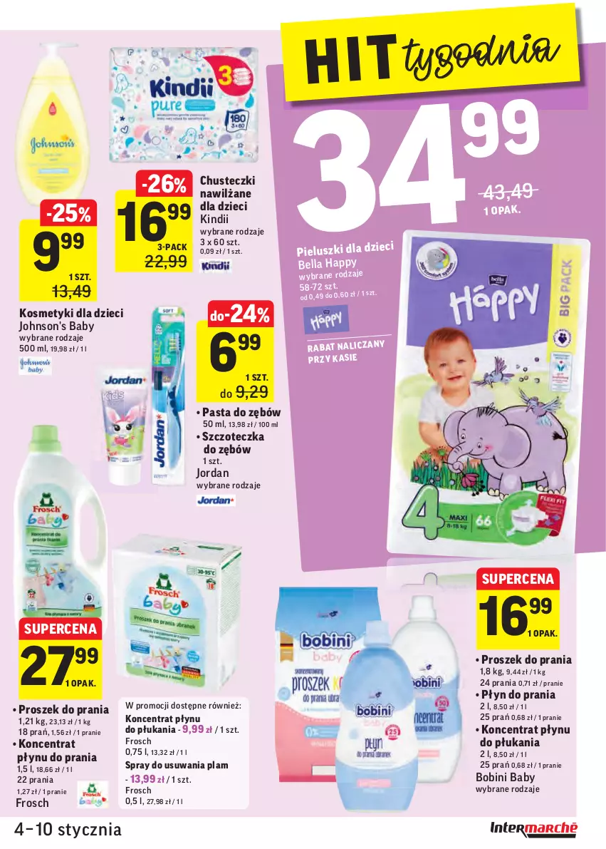 Gazetka promocyjna Intermarche - Gazetka promocyjna - ważna 04.01 do 10.01.2022 - strona 23 - produkty: Bell, Bella, Chusteczki, Dzieci, Frosch, Johnson's, Johnson's Baby, Kindii, Kosmetyki dla dzieci, Pasta do zębów, Płyn do prania, Proszek do prania, Szczoteczka, Szczoteczka do zębów