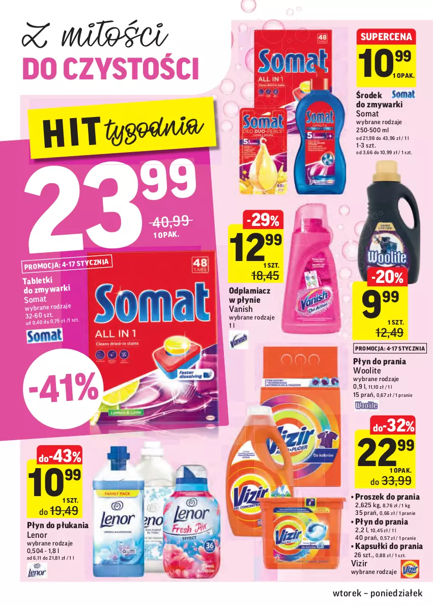 Gazetka promocyjna Intermarche - Gazetka promocyjna - ważna 04.01 do 10.01.2022 - strona 26 - produkty: Kapsułki do prania, Lenor, Odplamiacz, Płyn do płukania, Płyn do prania, Proszek do prania, Somat, Tablet, Tabletki do zmywarki, Vanish, Vizir, Woolite, Zmywarki