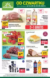 Gazetka promocyjna Stokrotka - Supermarket - Gazetka - ważna od 20.09 do 20.09.2023 - strona 1 - produkty: Polędwica, Makaron, Warzywa, Ser, Por, Gra, 7up, Szynka wieprzowa, Papryka czerwona, Dezodorant, Papryka, Mirinda, Szynka, Pepsi, Winogrona, Owoce, Wino, Napój, Olma, Mięso, Nivea