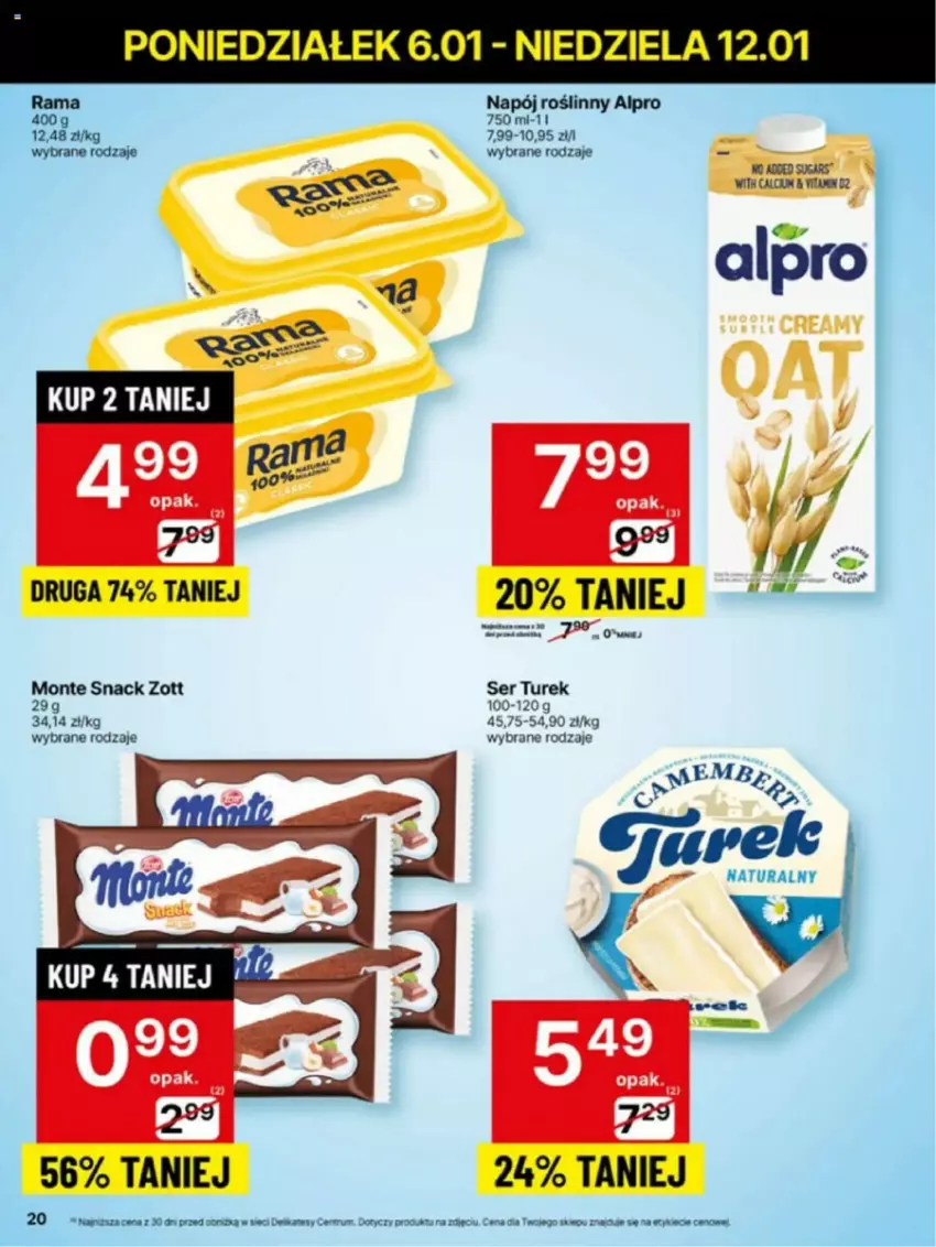 Gazetka promocyjna Delikatesy Centrum - ważna 06.01 do 12.01.2025 - strona 13 - produkty: Alpro, Fa, Monte, Napój, Napój roślinny, Ser, Zott