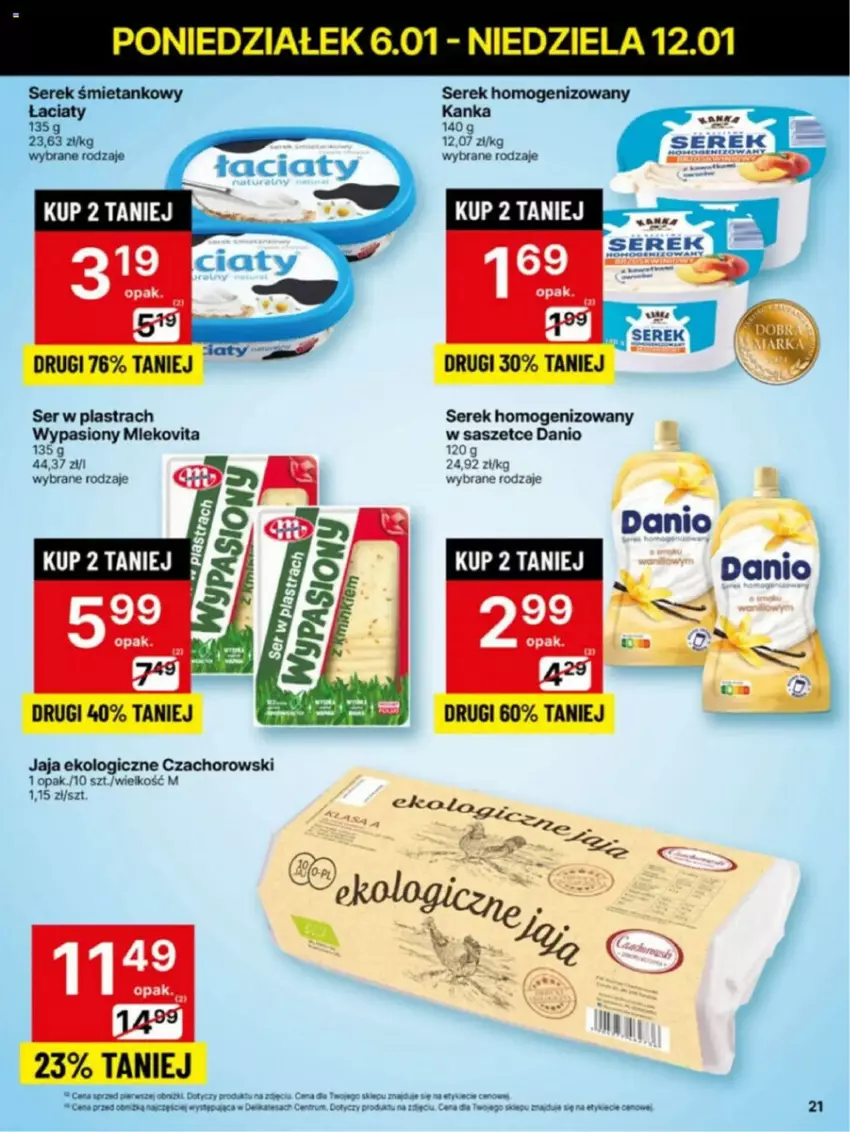 Gazetka promocyjna Delikatesy Centrum - ważna 06.01 do 12.01.2025 - strona 14 - produkty: Danio, Jaja, Ser, Serek, Serek homogenizowany