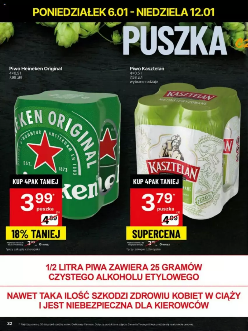 Gazetka promocyjna Delikatesy Centrum - ważna 06.01 do 12.01.2025 - strona 26 - produkty: Gin, Gra, Heineken, Kasztelan, Piec, Piwa, Piwo