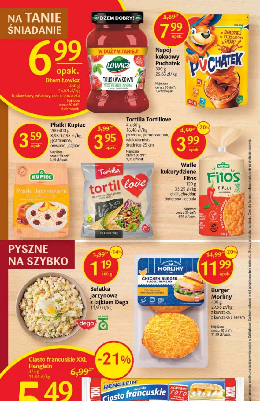 Gazetka promocyjna Delikatesy Centrum - Gazetka DC05 - ważna 02.02 do 08.02.2023 - strona 18 - produkty: Burger, Cebula, Cheddar, Dega, Dżem, Kakao, Kupiec, Kurczak, Napój, Piec, Rum, Ser, Tortilla, Wafle