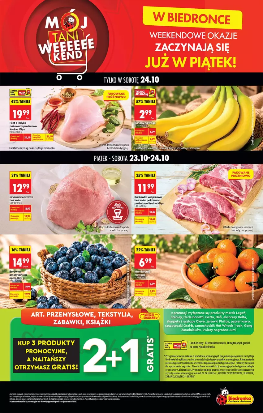 Gazetka promocyjna Biedronka - Tani Weekend - ważna 23.10 do 24.10.2026 - strona 1 - produkty: Gra, Grafika, Karkówka wieprzowa, Philips, Rioja, Woal
