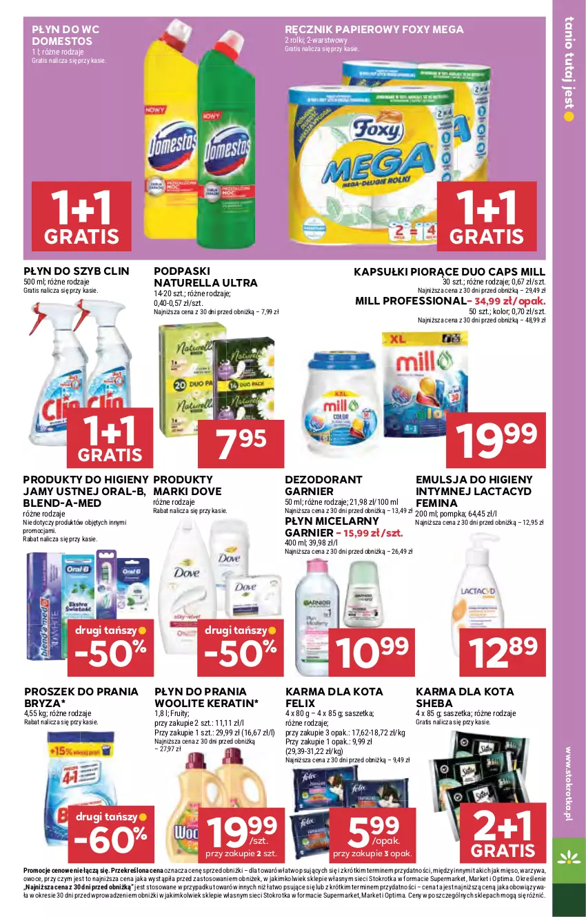 Gazetka promocyjna Stokrotka - Market - ważna 22.10 do 28.10.2026 - strona 33 - produkty: Blend-a-Med, Bryza, Clin, Dezodorant, Domestos, Dove, Emulsja, Felix, Foxy, Garnier, Gra, Lactacyd, Mięso, Naturell, Naturella, Optima, Owoce, Papier, Płyn do prania, Płyn do szyb, Płyn do wc, Płyn micelarny, Podpaski, Pompka, Proszek do prania, Ręcznik, Rolki, Sheba, Warzywa, Woolite