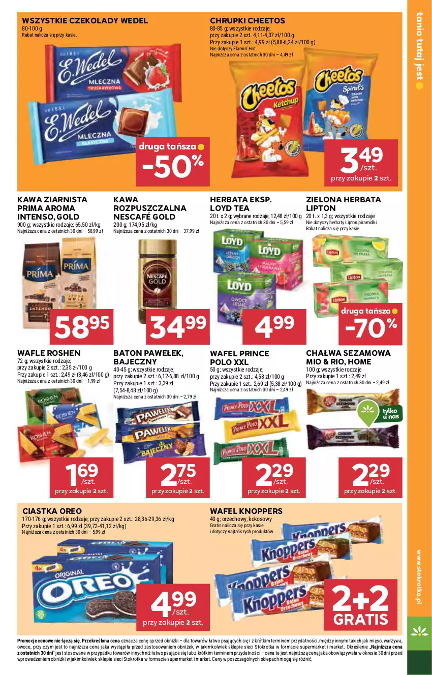 Gazetka promocyjna Stokrotka - Market - ważna 13.08 do 20.08.2025 - strona 17 - produkty: Baton, Chałwa, Cheetos, Chrupki, Ciastka, Gra, Herbata, Kawa, Kawa rozpuszczalna, Kawa ziarnista, Knoppers, Kokos, Lipton, Loyd, Mięso, Nescafé, Oreo, Owoce, Prima, Prince Polo, Sezam, Wafle, Warzywa