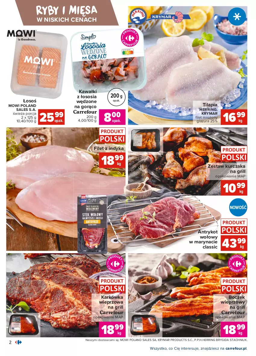 Gazetka promocyjna Carrefour - Gazetka Targi świeżości - ważna 28.06 do 05.07.2021 - strona 2 - produkty: Antrykot wołowy, Boczek, Boczek wieprzowy, Glazura, Grill, Karkówka wieprzowa, Kawa, Kurczak, Lazur, Por, Sos, Tilapia