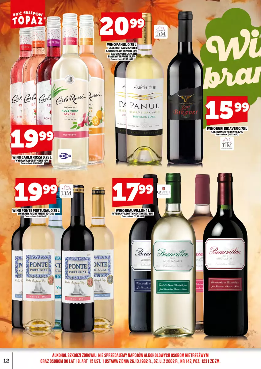 Gazetka promocyjna Topaz - Gazetka - ważna 01.10 do 16.10.2025 - strona 14 - produkty: Aloe vera, Cabernet Sauvignon, Carlo Rossi, Por, Sauvignon Blanc, Wino