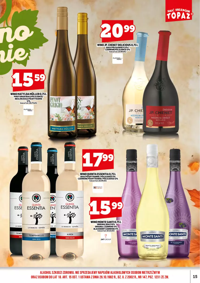 Gazetka promocyjna Topaz - Gazetka - ważna 01.10 do 16.10.2025 - strona 17 - produkty: Gin, Lack, Monte, Pinot Grigio, Wino