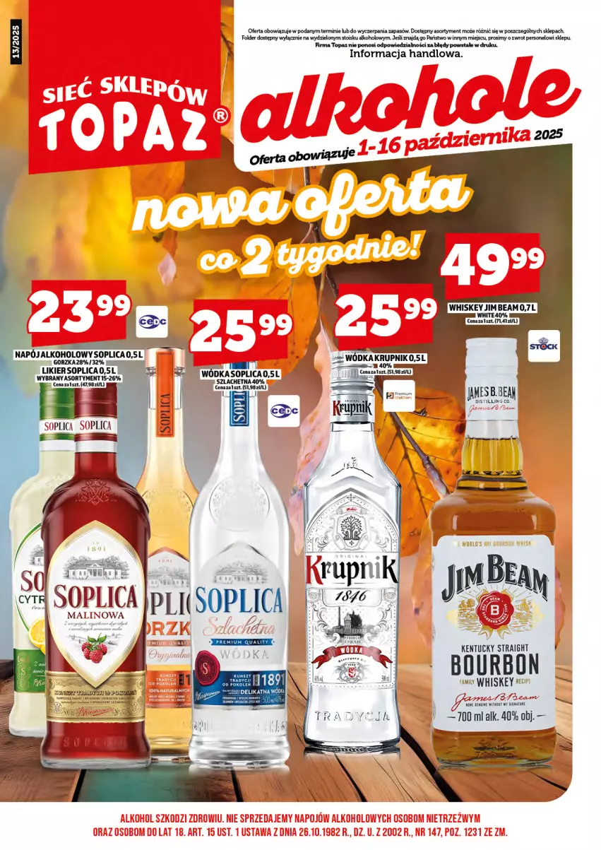Gazetka promocyjna Topaz - Gazetka - ważna 01.10 do 16.10.2025 - strona 3 - produkty: Gra, Jim Beam, Krupnik, Likier, Soplica, Top, Whiskey, Wódka