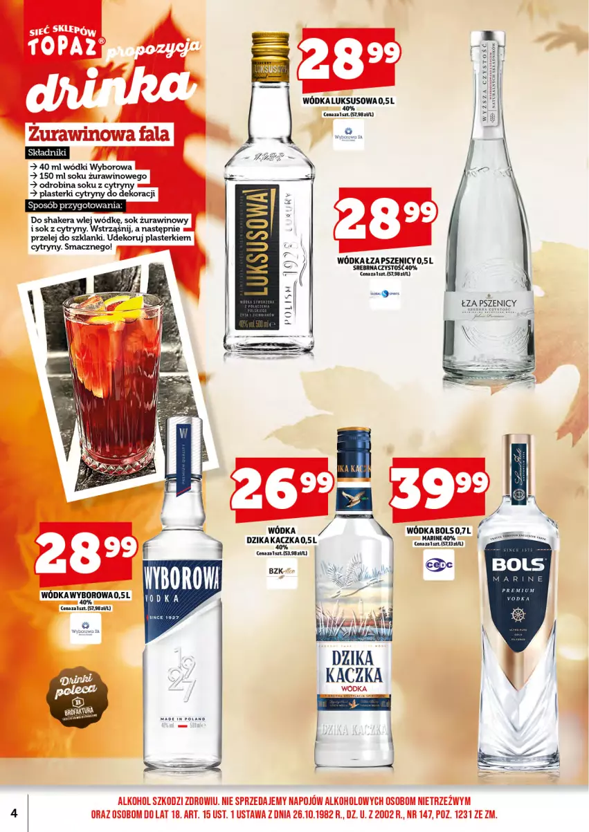 Gazetka promocyjna Topaz - Gazetka - ważna 01.10 do 16.10.2025 - strona 6 - produkty: Bols, Cytryny, Kaczka, Lanki, Plasterki, Sok, Wino, Wódka, Wyborowa