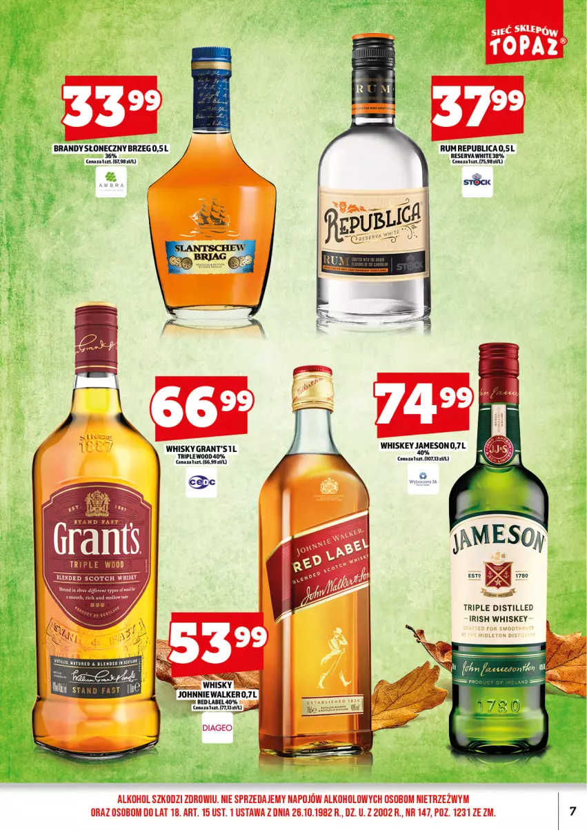Gazetka promocyjna Topaz - Gazetka - ważna 01.10 do 16.10.2025 - strona 9 - produkty: Brandy, Fa, Gra, Grant's, Jameson, Rum, Ser, Whiskey, Whisky
