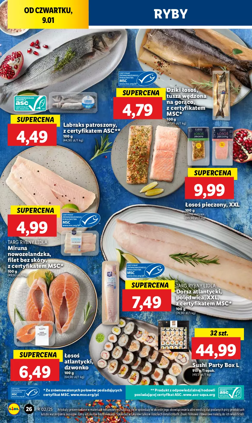 Gazetka promocyjna Lidl - GAZETKA - ważna 09.01 do 11.01.2025 - strona 32 - produkty: Dorsz, Miruna, Piec, Polędwica, Sushi, Tusz