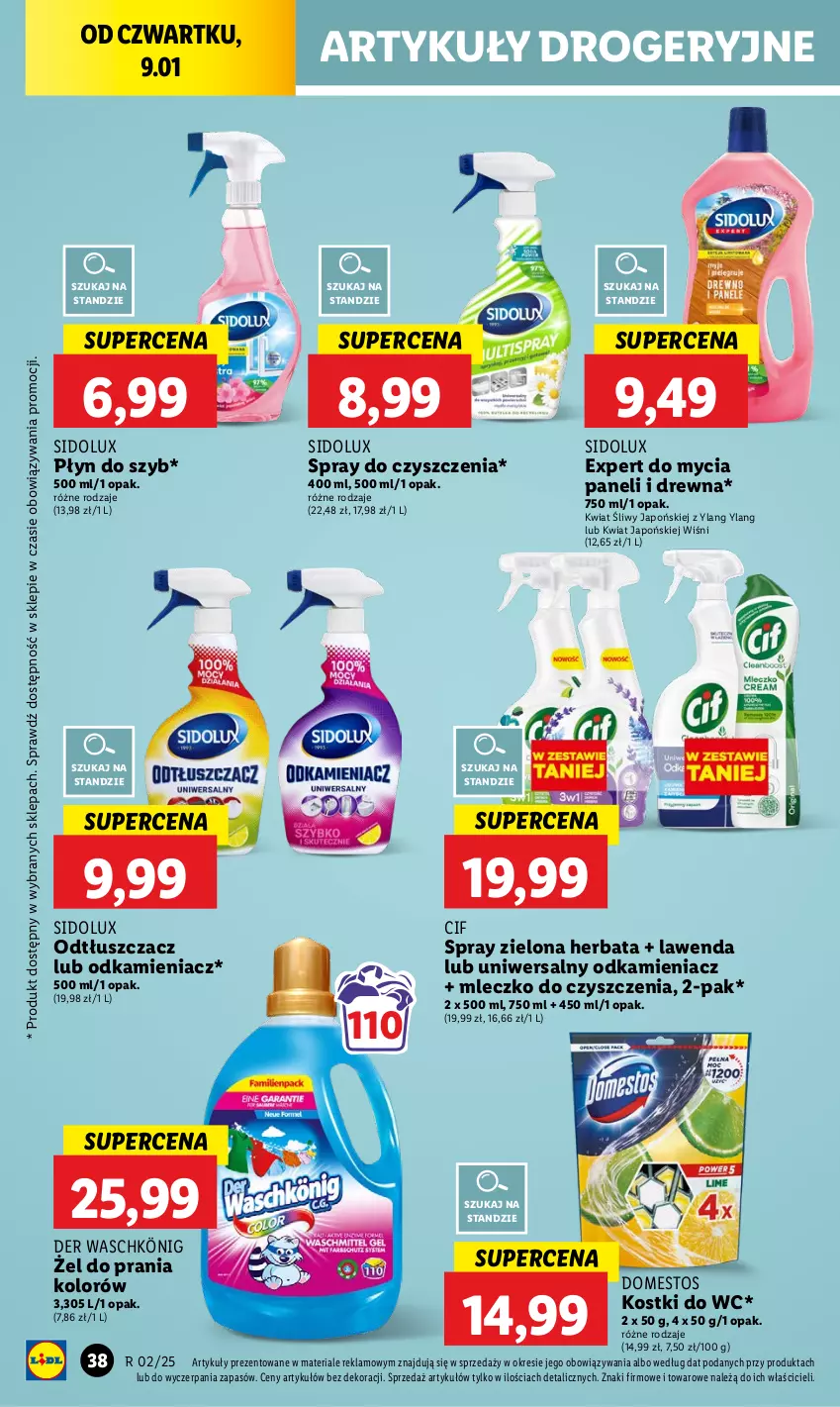 Gazetka promocyjna Lidl - GAZETKA - ważna 09.01 do 11.01.2025 - strona 44 - produkty: Cif, Domestos, Herbata, König, Mleczko, Odkamieniacz, Odtłuszczacz, Płyn do szyb, Sidolux, Spray do czyszczenia