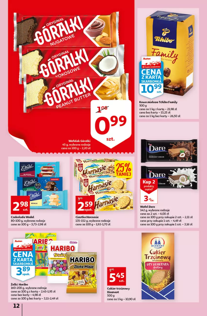 Gazetka promocyjna Auchan - przeNISKIE CENY Prze SŁONECZNE oferty Hipermarkety - ważna 30.06 do 06.07.2022 - strona 12 - produkty: Ciastka, Cukier, Cukier trzcinowy, Czekolada, Diamant, Fa, Haribo, Kawa, Kawa mielona, Tchibo, Tchibo Family