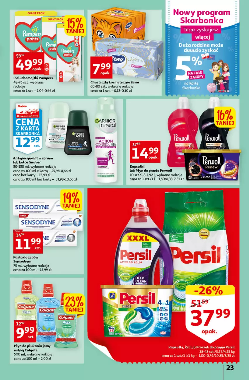 Gazetka promocyjna Auchan - przeNISKIE CENY Prze SŁONECZNE oferty Hipermarkety - ważna 30.06 do 06.07.2022 - strona 23 - produkty: Antyperspirant, Chusteczki, Chusteczki kosmetyczne, Colgate, Control, Garnier, Gra, LG, Majtki, Pampers, Pasta do zębów, Persil, Perwoll, Pieluchomajtki, Płyn do płukania, Płyn do płukania jamy ustnej, Płyn do prania, Proszek do prania, Sensodyne