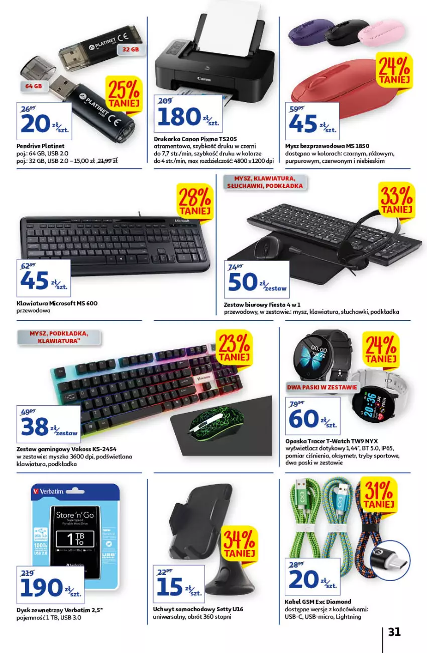 Gazetka promocyjna Auchan - przeNISKIE CENY Prze SŁONECZNE oferty Hipermarkety - ważna 30.06 do 06.07.2022 - strona 31 - produkty: Acer, Biuro, Canon, Drukarka, Klawiatura, LANA, Mysz, Mysz bezprzewodowa, Opaska, Pendrive, PLATINET, Podkład, Podkładka, Por, Pur, Słuchawki, Sport, Top