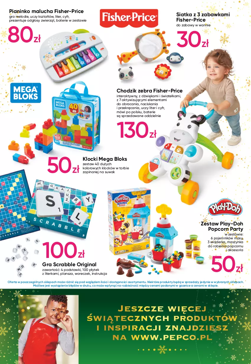 Gazetka promocyjna Pepco - Gazetka P07 Świąteczny sklep - ważna 10.11 do 17.11.2021 - strona 12 - produkty: Chodzik, Fisher-Price, Gin, Gra, Klocki, Maszynka, Mega Bloks, Play-Doh, Pojemnik, Popcorn, Scrabble, Siatka, Szynka, Tera, Woreczek, Zabawka