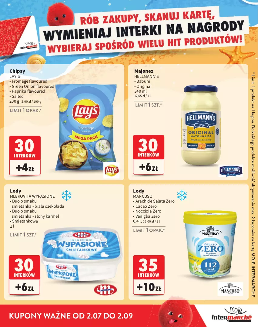 Gazetka promocyjna Intermarche - Katalog nagród Moje Intermarche - ważna 02.07 do 02.09.2026 - strona 15 - produkty: Babuni, Chipsy, Czekolada, Gin, Hellmann’s, Lay’s, Lody, Majonez, Mleko, Mlekovita