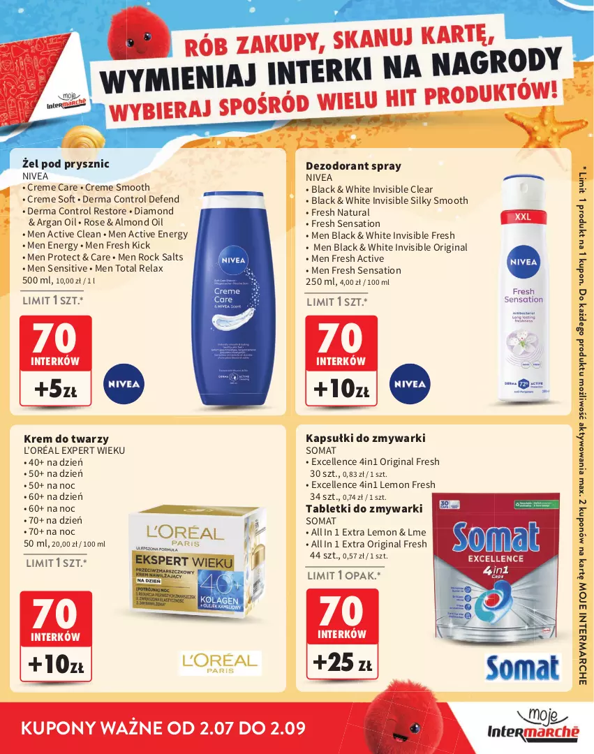 Gazetka promocyjna Intermarche - Katalog nagród Moje Intermarche - ważna 02.07 do 02.09.2026 - strona 21 - produkty: Control, Dezodorant, Gin, Krem do twarzy, L’Oréal, Lack, Nivea, Sati, Somat, Tablet, Tabletki do zmywarki, Zmywarki