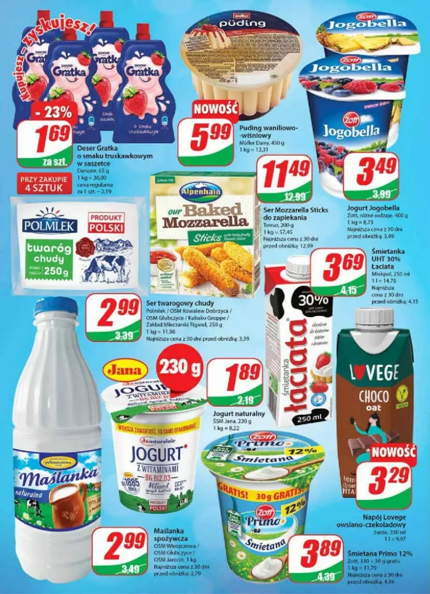 Gazetka promocyjna Dino - ważna 11.10 do 17.10.2023 - strona 6 - produkty: Bell, Bella, Danone, Deser, Gra, Jogobella, Jogurt, Jogurt naturalny, Maślanka, Mozzarella, Polmiek, Ser, Ser twarogowy, Zott