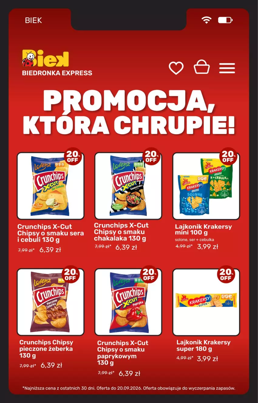 Gazetka promocyjna Biedronka - BIEK - ważna 18.09 do 25.09.2026 - strona 14 - produkty: Chipsy, Crunchips, Krakersy, Lajkonik, Piec, Ser