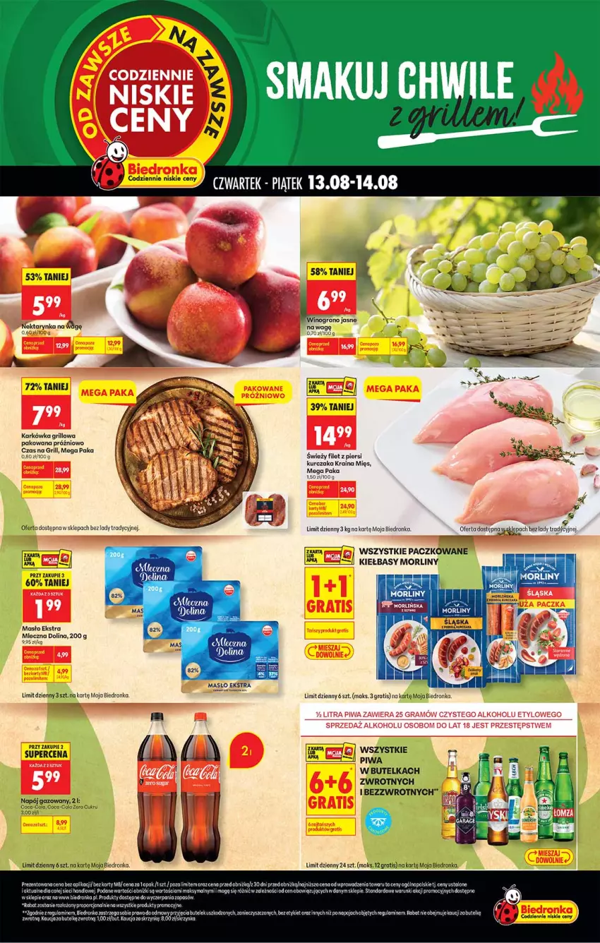 Gazetka promocyjna Biedronka - Gazetka - ważna 13.08 do 20.08.2026 - strona 1 - produkty: Filet z piersi kurczaka, Gra, Grill, Kurczak, Masło, Morliny, Napój, Napój gazowany, Nektar, Nektarynka, Piwa, Por