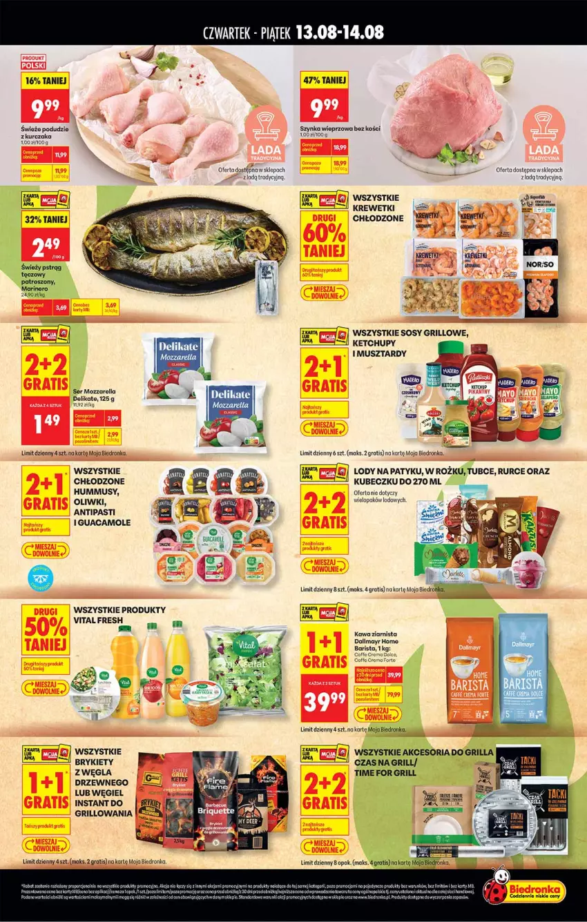 Gazetka promocyjna Biedronka - Gazetka - ważna 13.08 do 20.08.2026 - strona 2 - produkty: Amol, Brykiety, Gra, Grill, Hummus, Kawa, Kawa ziarnista, Ketchup, Krewetki, Kurczak, Lody, Mozzarella, Mus, Oliwki, Pstrąg, Ser, Sos, Szynka, Szynka wieprzowa