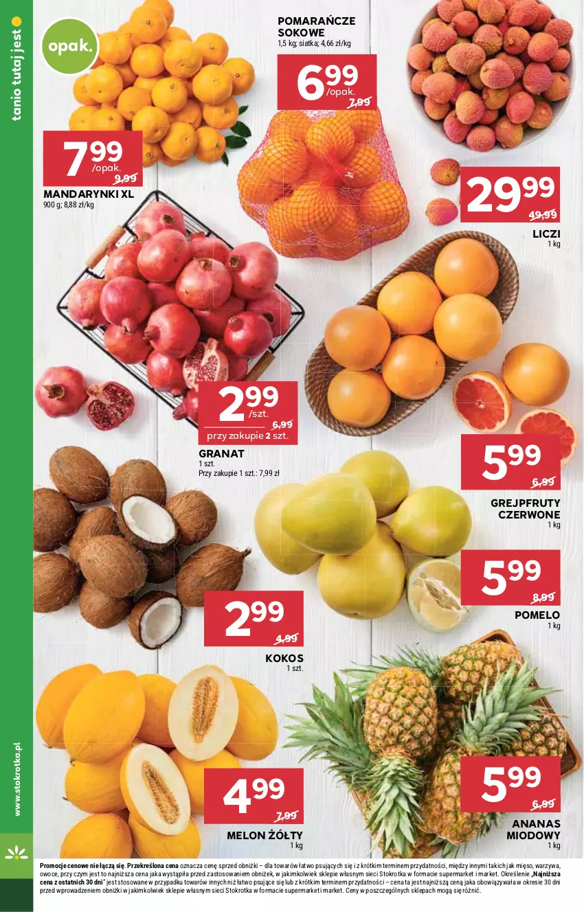 Gazetka promocyjna Stokrotka - Supermarket - ważna 29.12.2025 do 07.01.2026 - strona 12 - produkty: Ananas, Gra, Granat, Grejpfrut, Kokos, Liczi, Mandarynki, Melon, Mięso, Owoce, Pomarańcze, Pomelo, Siatka, Sok, Warzywa