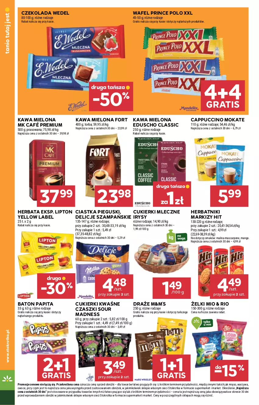 Gazetka promocyjna Stokrotka - Supermarket - ważna 29.12.2025 do 07.01.2026 - strona 24 - produkty: Baton, Cappuccino, Ciastka, Cukier, Cukierki, Czekolada, Delicje, Gra, Herbata, Herbatniki, Kawa, Kawa mielona, Lipton, Mango, Mascarpone, Mięso, Owoce, Prince Polo, Torba, Warzywa