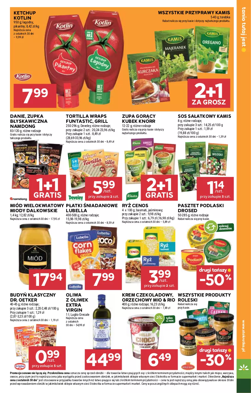 Gazetka promocyjna Stokrotka - Supermarket - ważna 29.12.2025 do 07.01.2026 - strona 25 - produkty: Bell, Bella, Budyń, Cenos, Danio, Dr. Oetker, Gin, Gra, Grill, Kamis, Ketchup, Knorr, Kotlin, Kubek, Lubella, Mięso, Miód, Oliwa, Oliwa z oliwek, Owoce, Pasztet, Podlaski, Przyprawy, Ryż, Sałat, Sos, Torebka, Tortilla, Warzywa, Zupa