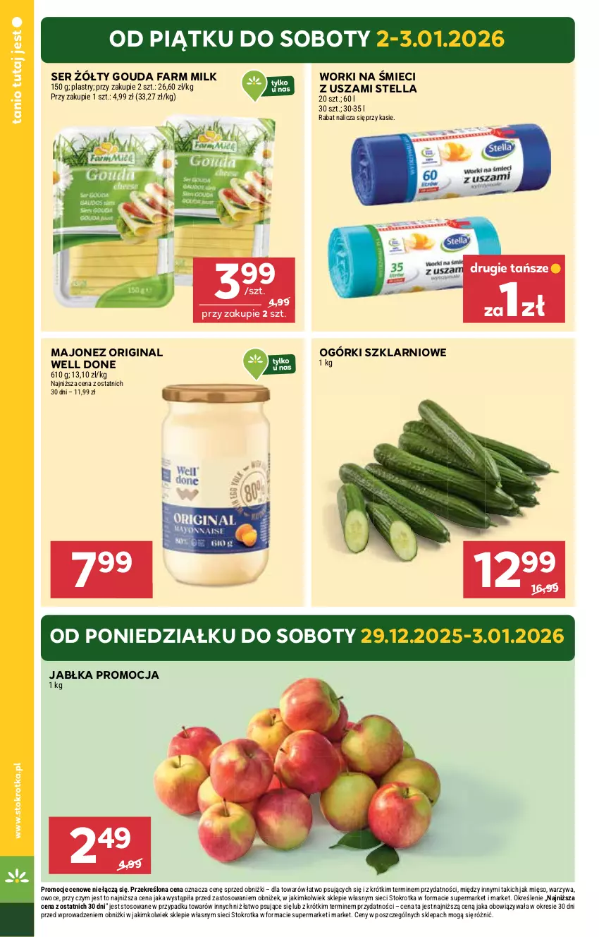 Gazetka promocyjna Stokrotka - Supermarket - ważna 29.12.2025 do 07.01.2026 - strona 8 - produkty: Fa, Farm Milk, Gin, Gouda, Jabłka, Majonez, Mięso, Owoce, Ser, Warzywa, Worki na śmiec, Worki na śmieci