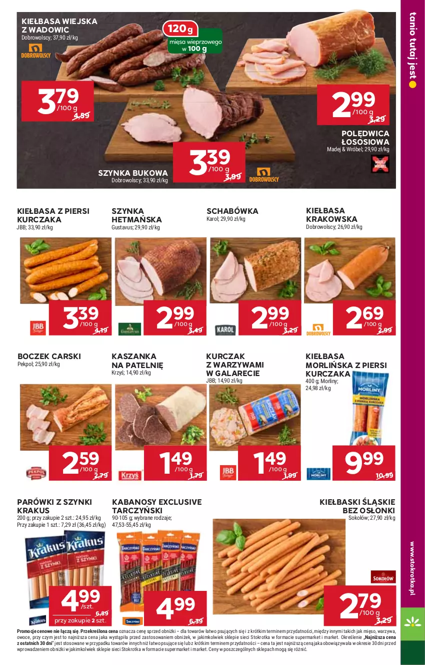 Gazetka promocyjna Stokrotka - Supermarket - ważna 02.10 do 08.10.2025 - strona 11 - produkty: Boczek, Cars, Gala, Kabanos, Kasza, Kaszanka, Kiełbasa, Kiełbasa krakowska, Kiełbasa wiejska, Kiełbasa z piersi kurczaka, Kiełbaski śląskie, Krakus, Kurczak, Mięso, Morliny, Owoce, Parówki, Parówki z szynki, Pekpol, Polędwica, Sok, Sokołów, Sos, Szynka, Tarczyński, Warzywa