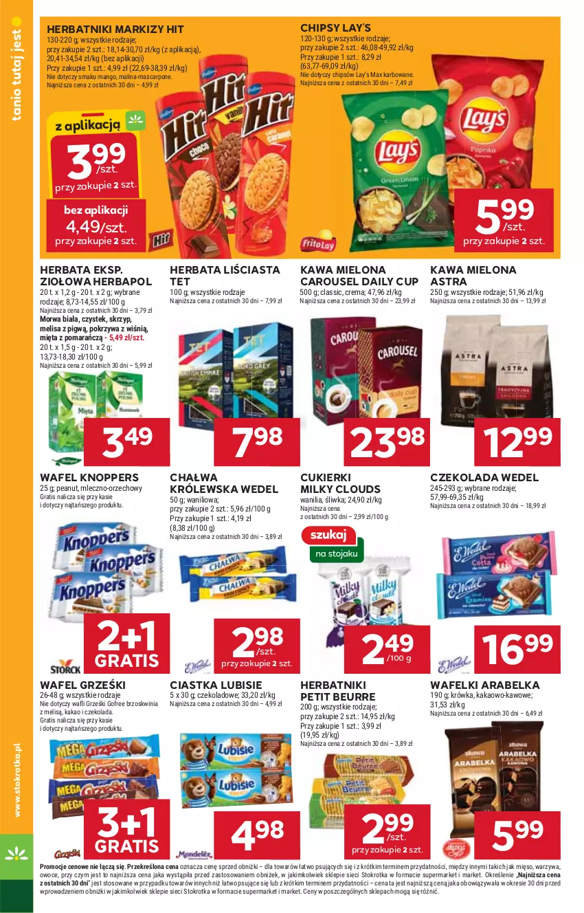 Gazetka promocyjna Stokrotka - Supermarket - ważna 02.10 do 08.10.2025 - strona 20 - produkty: Chałwa, Chipsy, Ciastka, Cukier, Cukierki, Czekolada, Gra, Grześki, Herbapol, Herbata, Herbatniki, Herbatniki Petit Beurre, Kakao, Kawa, Kawa mielona, Knoppers, Lay’s, Lubisie, Mango, Mascarpone, Mięso, Mięta, Owoce, Stek, Warzywa