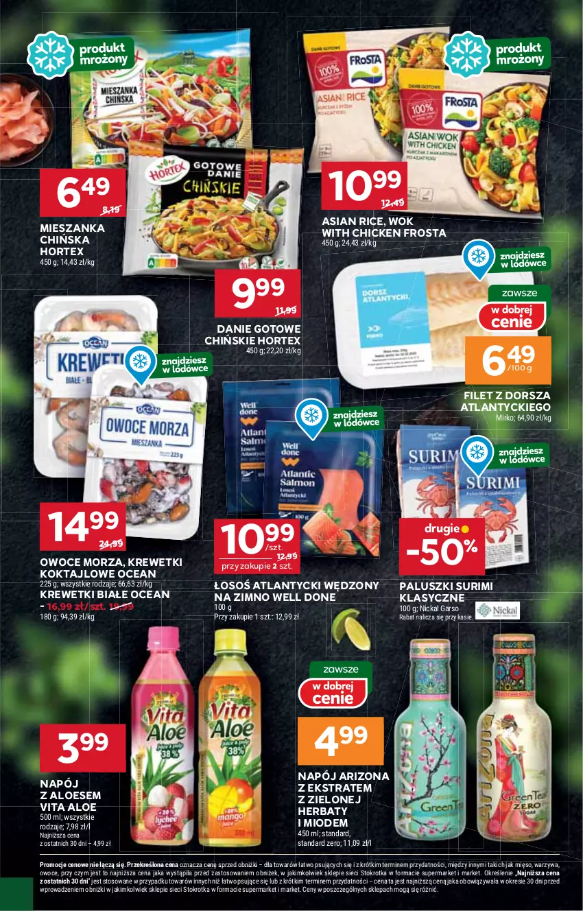 Gazetka promocyjna Stokrotka - Supermarket - ważna 02.10 do 08.10.2025 - strona 32 - produkty: Danie gotowe, Dorsz, Filet z dorsza atlantyckiego, Frosta, Hortex, Krewetki, Mięso, Napój, Owoce, Owoce morza, Surimi, Warzywa