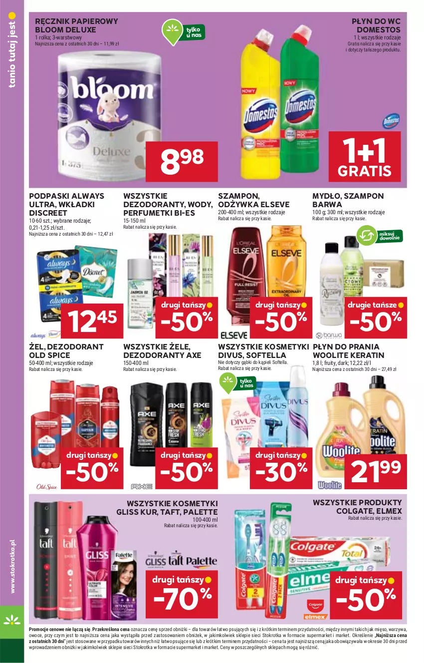Gazetka promocyjna Stokrotka - Supermarket - ważna 02.10 do 08.10.2025 - strona 40 - produkty: Always, Always Ultra, Colgate, Dezodorant, Discreet, Domestos, Elmex, Elseve, Gliss Kur, Gra, LG, Mięso, Mydło, Odżywka, Old Spice, Owoce, Palette, Papier, Perfum, Płyn do prania, Płyn do wc, Podpaski, Ręcznik, Szampon, Taft, Warzywa, Wkładki, Woolite