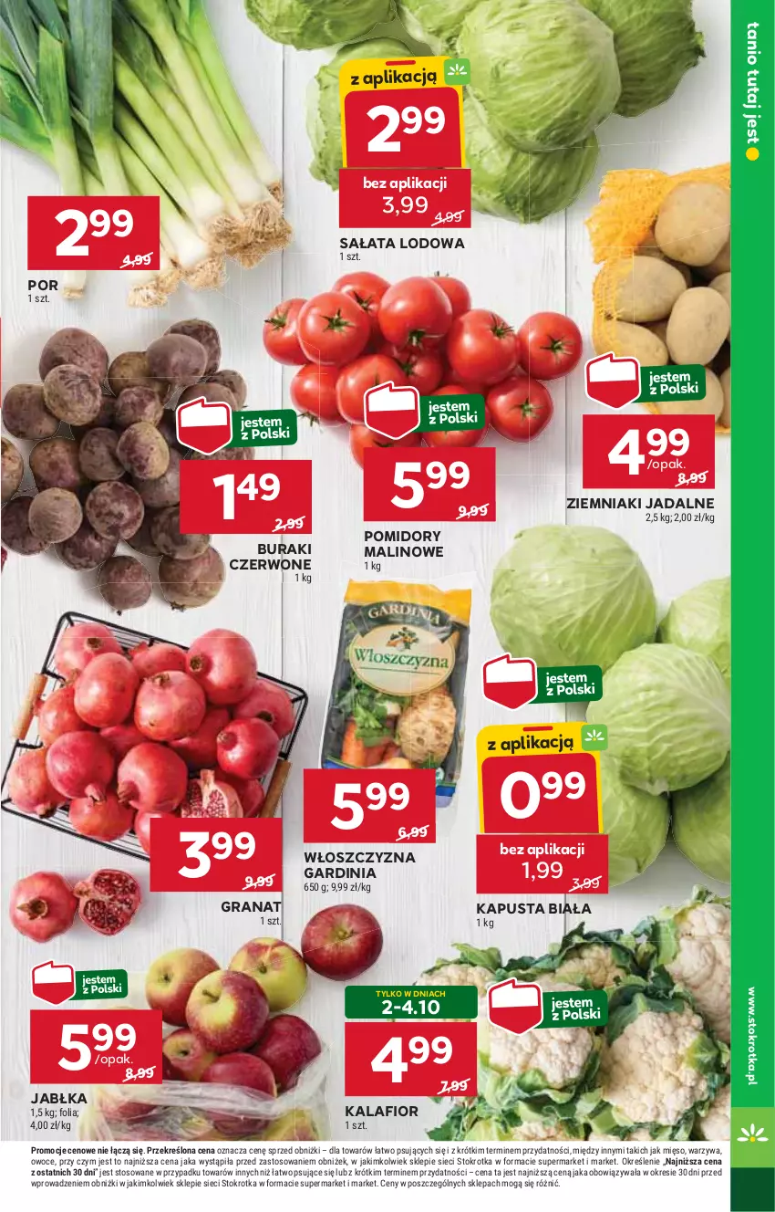 Gazetka promocyjna Stokrotka - Supermarket - ważna 02.10 do 08.10.2025 - strona 7 - produkty: Buraki, Gra, Granat, Jabłka, Kalafior, Mięso, Owoce, Pomidory, Por, Sałat, Sałata lodowa, Warzywa, Ziemniaki