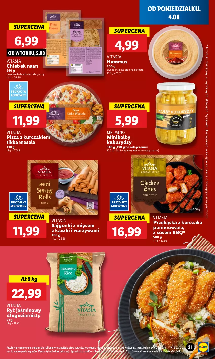 Gazetka promocyjna Lidl - GAZETKA - ważna 04.08 do 06.08.2025 - strona 25 - produkty: Chleb, Czosnek, Herbata, Hummus, Kolendra, Kurczak, Mus, Pizza, Ryż, Sajgonki, Sos, Warzywa