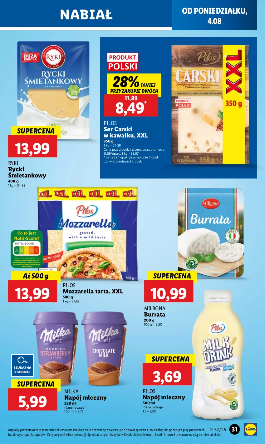 Gazetka promocyjna Lidl - GAZETKA - ważna 04.08 do 06.08.2025 - strona 35 - produkty: Burrata, Cars, Kawa, Milka, Mozzarella, Napój, Napój mleczny, Pilos, Ser, Tarta