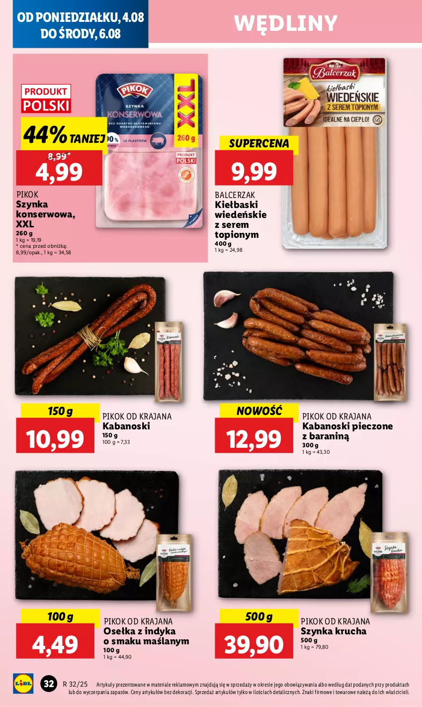 Gazetka promocyjna Lidl - GAZETKA - ważna 04.08 do 06.08.2025 - strona 36 - produkty: Kabanos, Piec, PIKOK, Ser, Szynka, Szynka konserwowa, Top